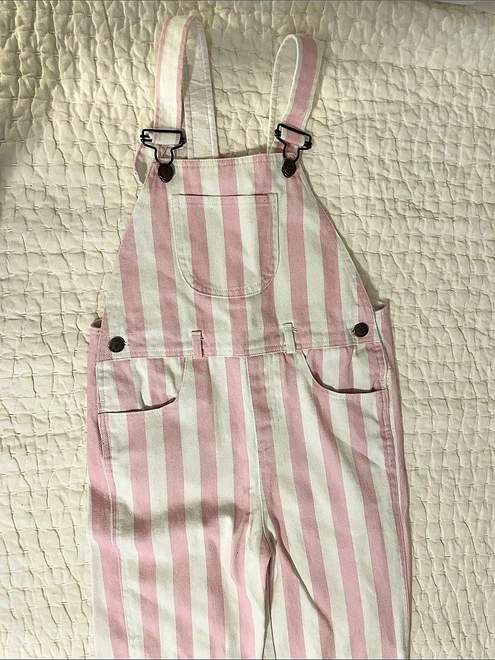 dotty dungarees Striped Overalls in Pink & White Size 7-8Y Like New